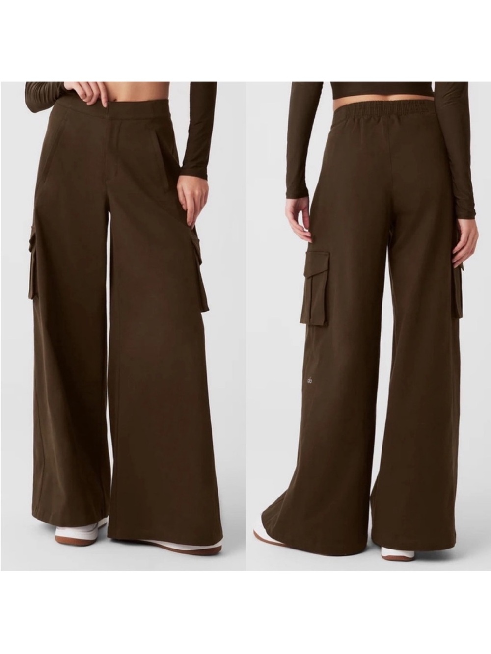 ALO Show Off Cargo Wide Leg Oversized Trouser Espresso Brown Leg Pockets